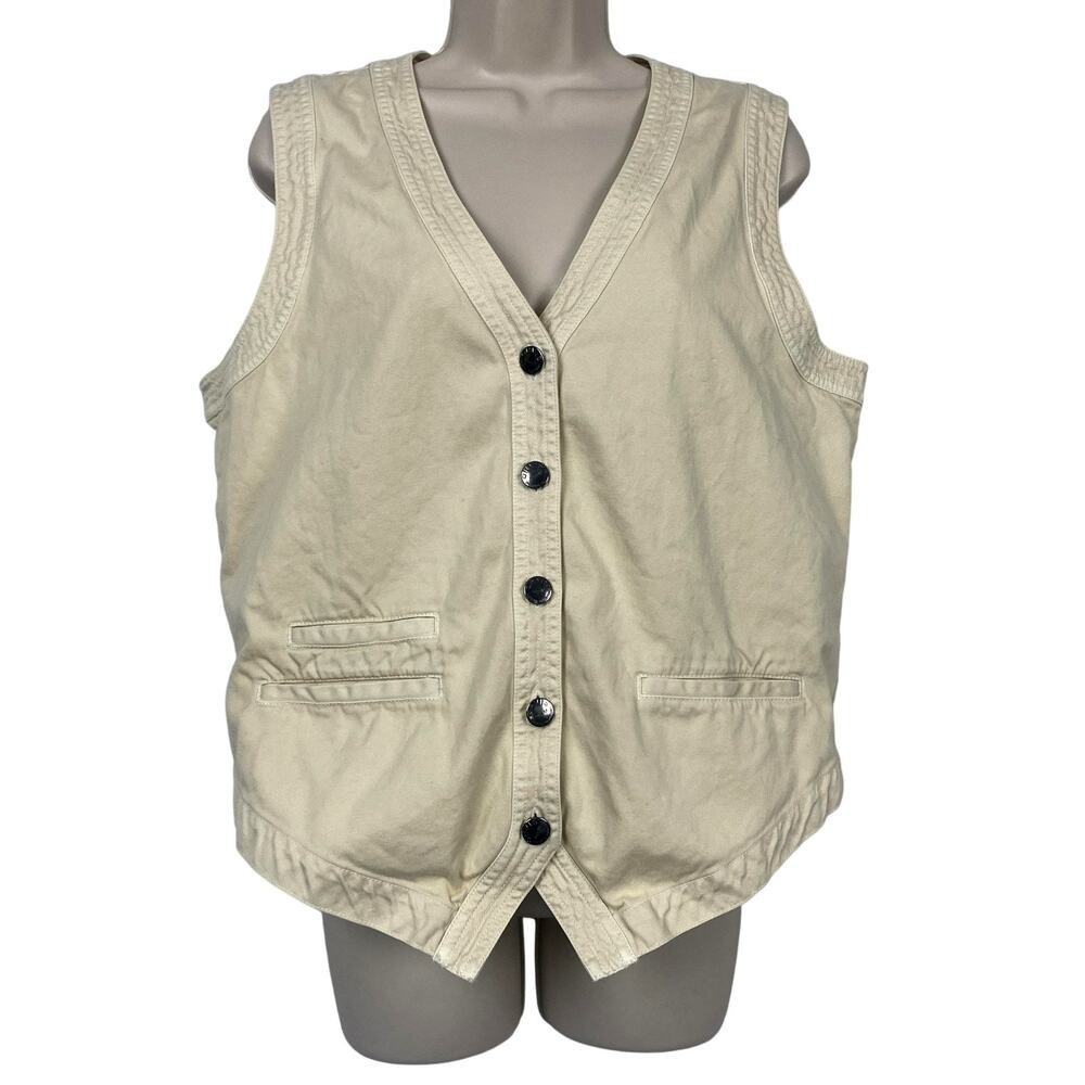 Orvis Vest Womens Medium Beige Canvas Utility Pockets Travel Outdoor Gorpcore